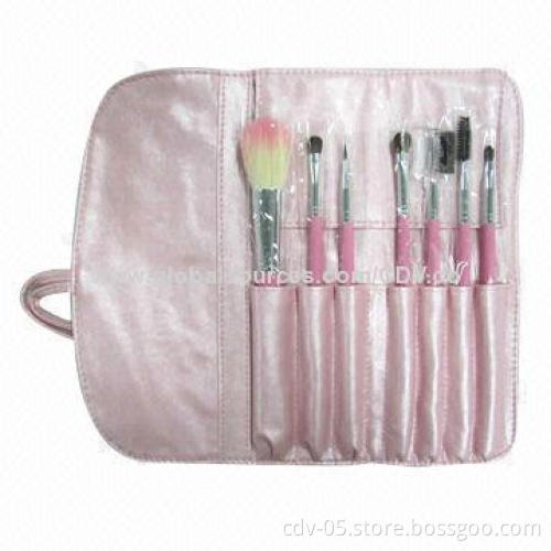 Makeup gift brushes, made of wooden handle and aluminum ferrule with double color synthetic hair
